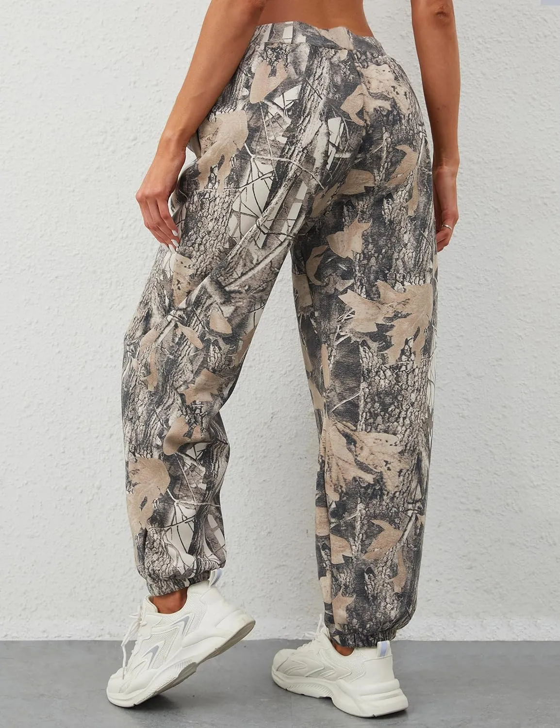 Camo Cargo Pants for Women - High Waisted Wide Leg Sweatpants, Baggy Elastic Joggers, Camouflage Trousers for Workout