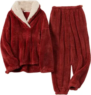 Canbebig Matching Pajamas Sets Women Men Couples 2 Piece Fuzzy Fleece Full Zip Hoodies Wide Leg Pants Lounge Sets Sleepwear