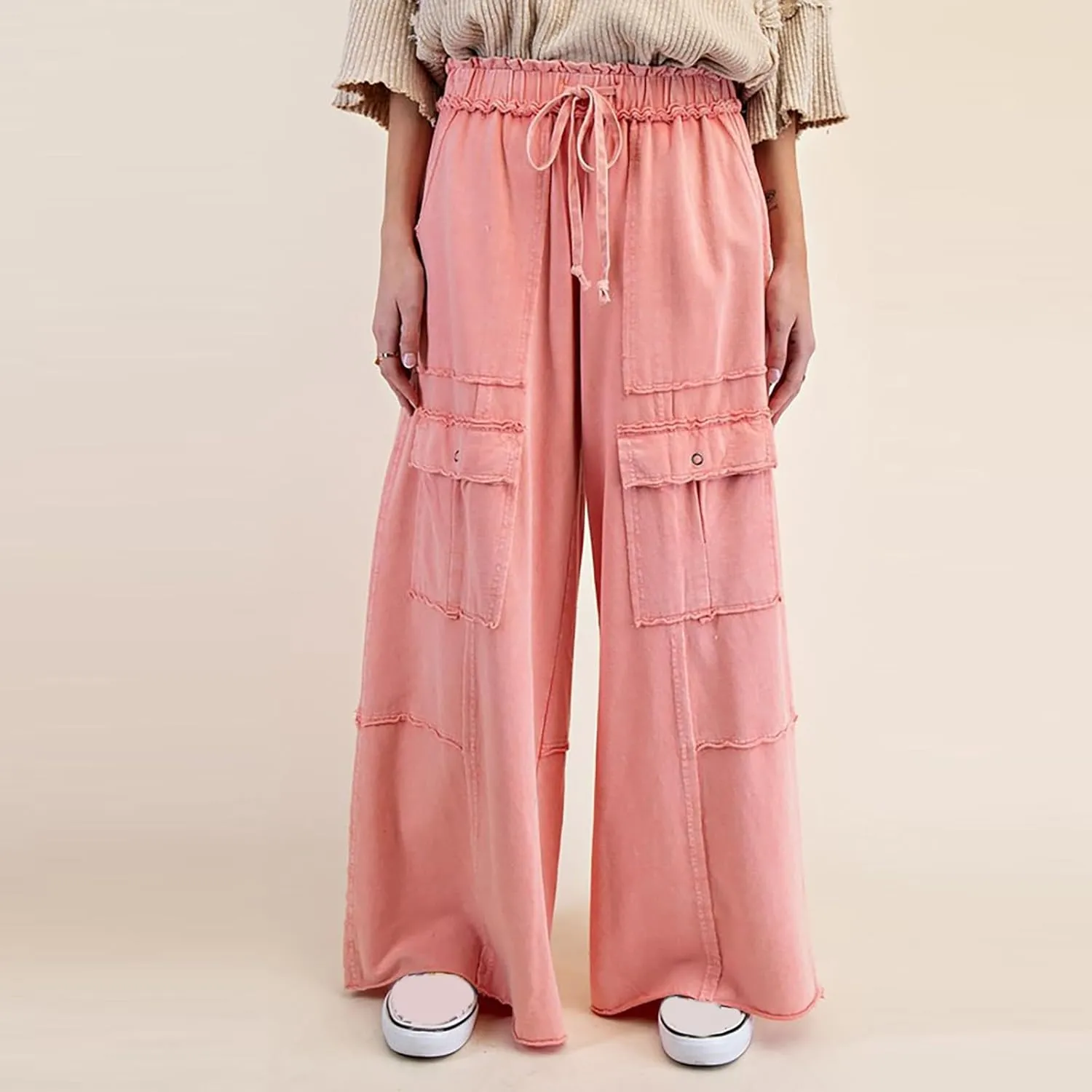 Cargo Jeans for Women Loose Fit High Waisted Wide Leg Jeans Lightweight Flowy Palazzo Pants with Pockets