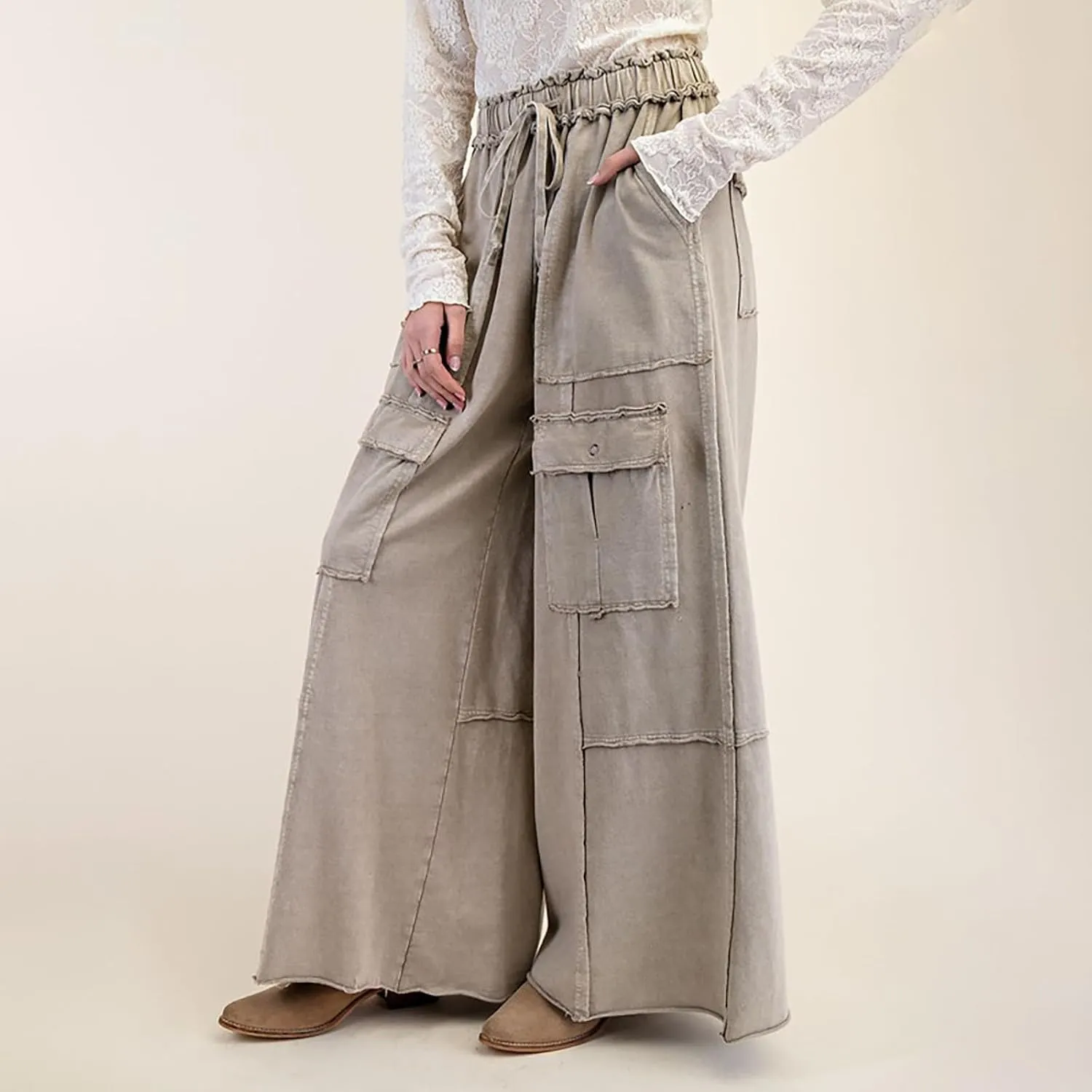 Cargo Jeans for Women Loose Fit High Waisted Wide Leg Jeans Lightweight Flowy Palazzo Pants with Pockets