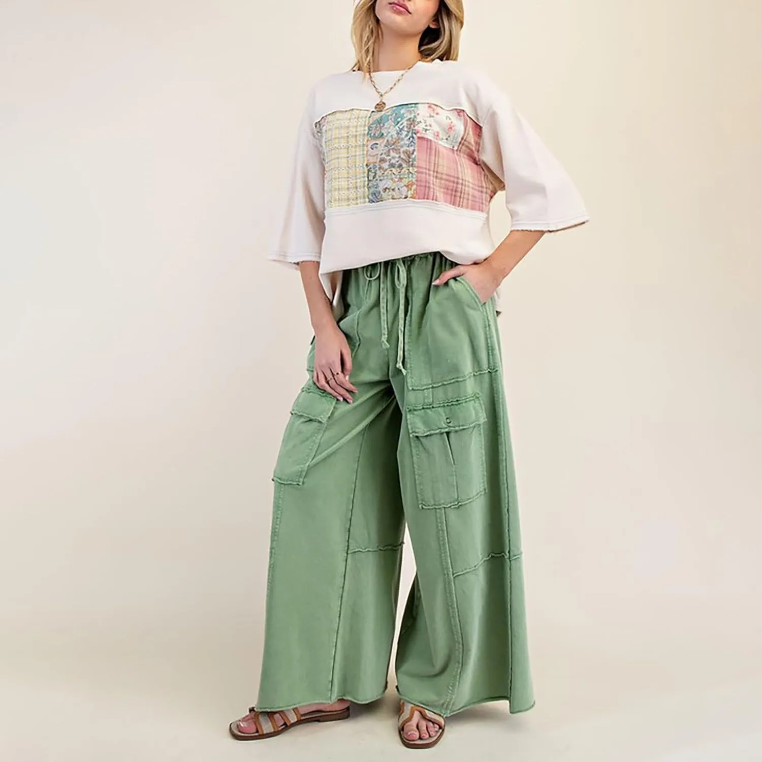 Cargo Jeans for Women Loose Fit High Waisted Wide Leg Jeans Lightweight Flowy Palazzo Pants with Pockets
