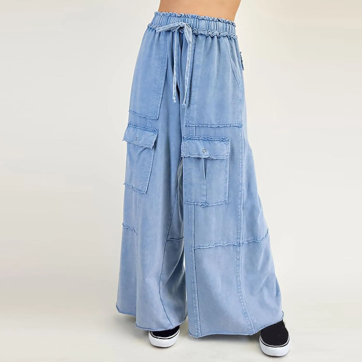 Cargo Jeans for Women Loose Fit High Waisted Wide Leg Jeans Lightweight Flowy Palazzo Pants with Pockets