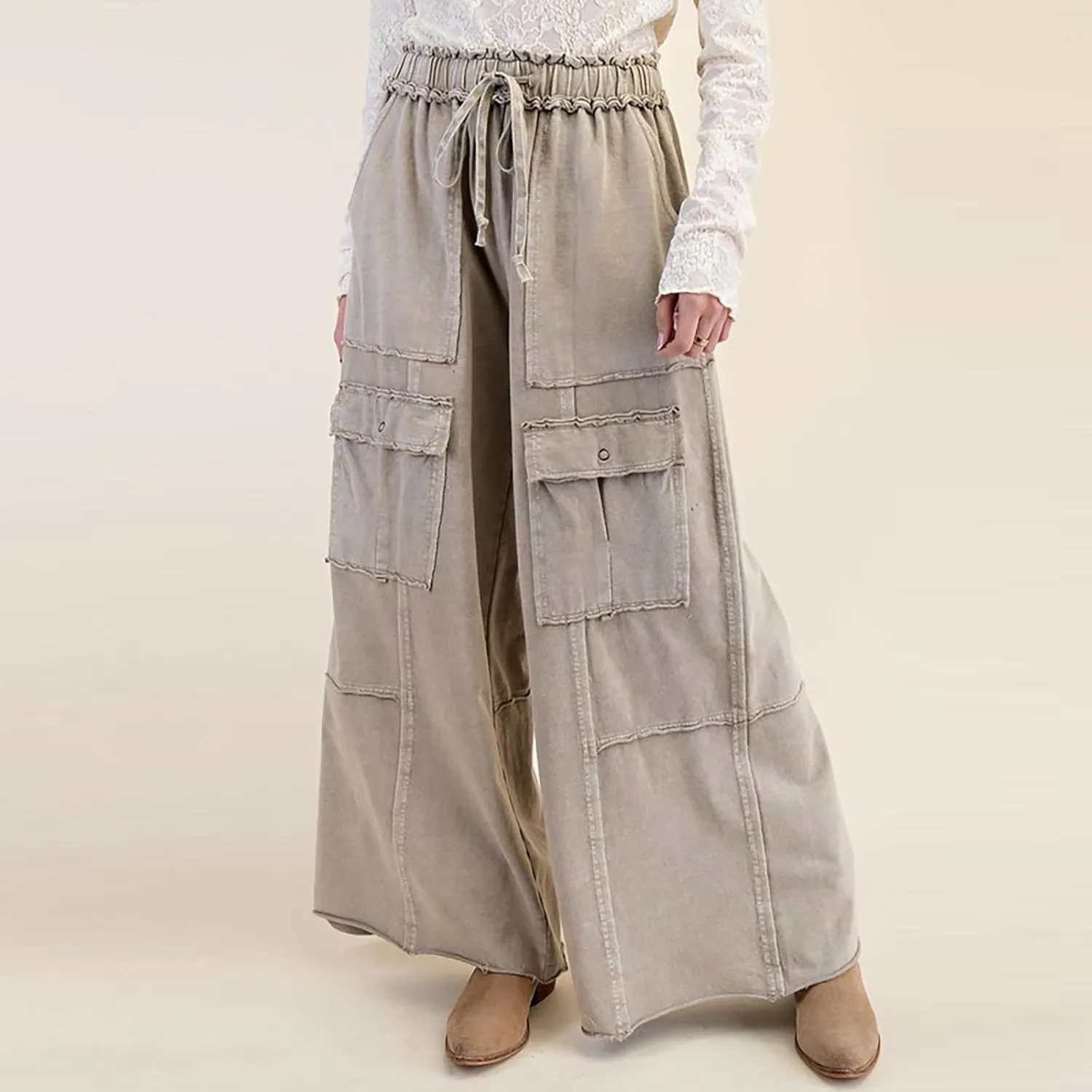 Cargo Jeans for Women Loose Fit High Waisted Wide Leg Jeans Lightweight Flowy Palazzo Pants with Pockets