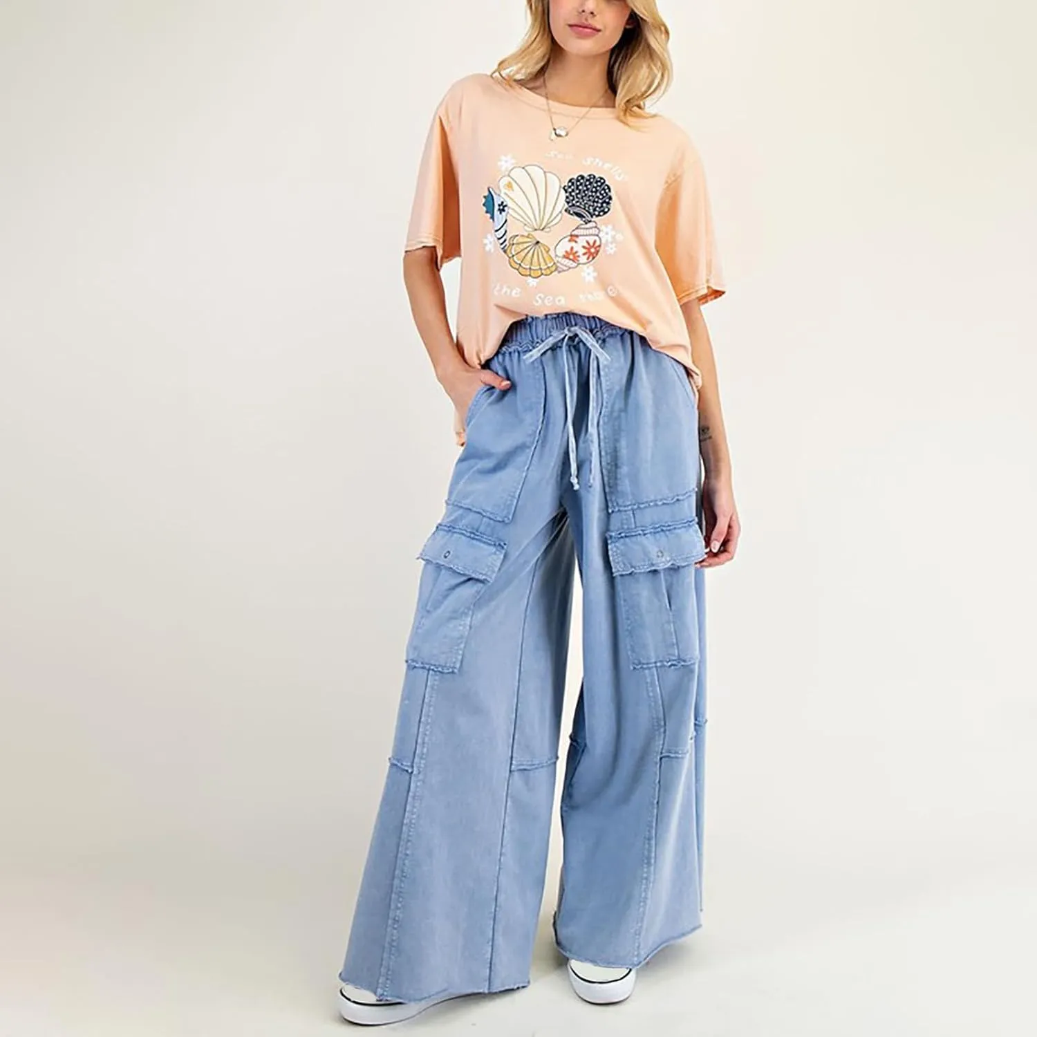 Cargo Jeans for Women Loose Fit High Waisted Wide Leg Jeans Lightweight Flowy Palazzo Pants with Pockets