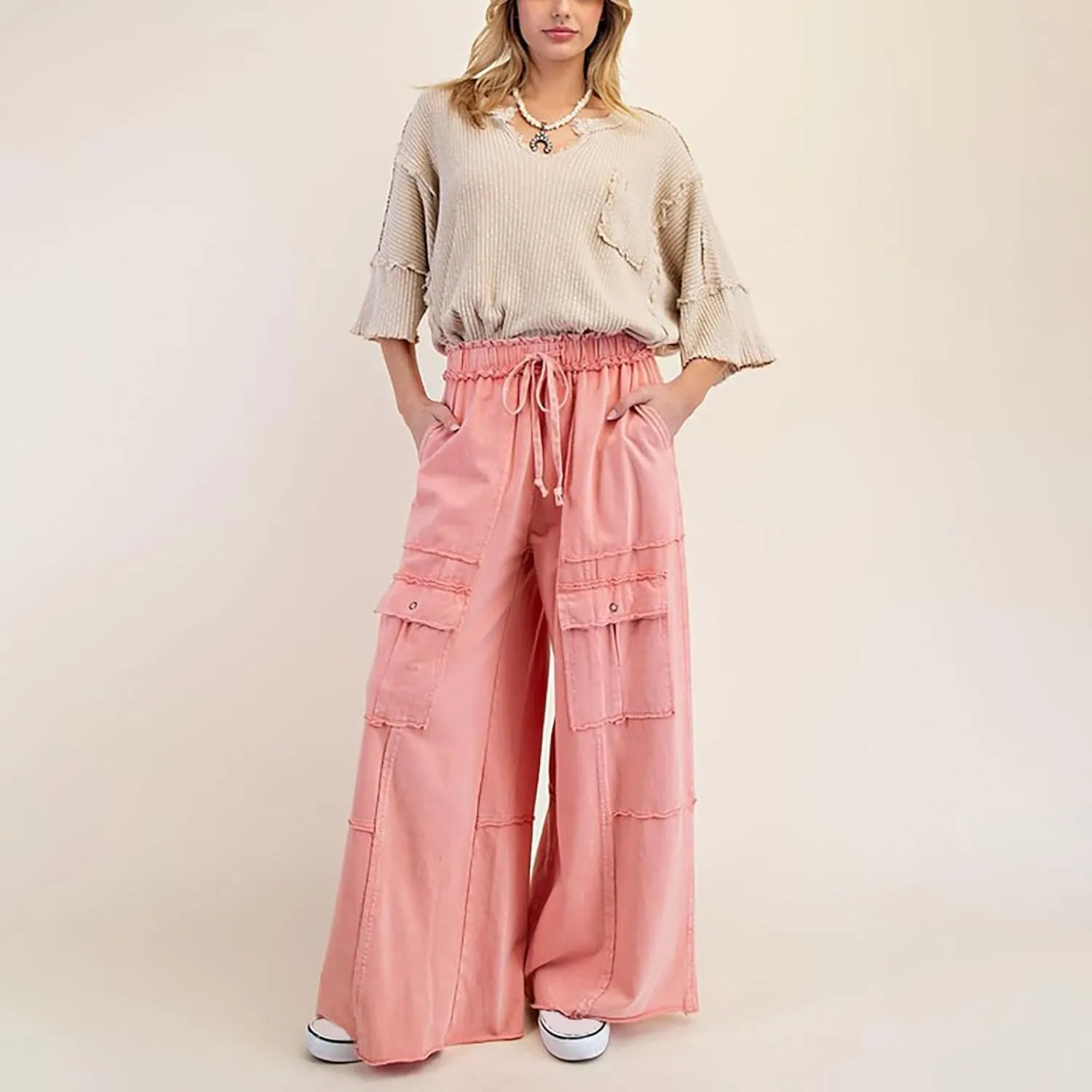 Cargo Jeans for Women Loose Fit High Waisted Wide Leg Jeans Lightweight Flowy Palazzo Pants with Pockets