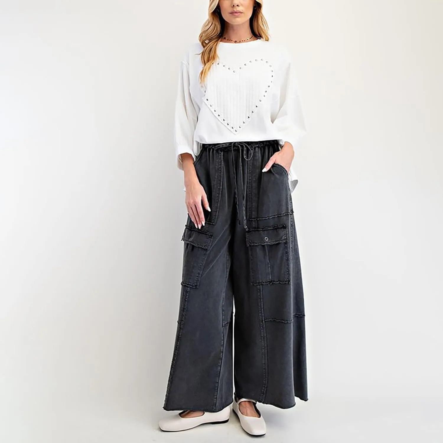 Cargo Jeans for Women Loose Fit High Waisted Wide Leg Jeans Lightweight Flowy Palazzo Pants with Pockets