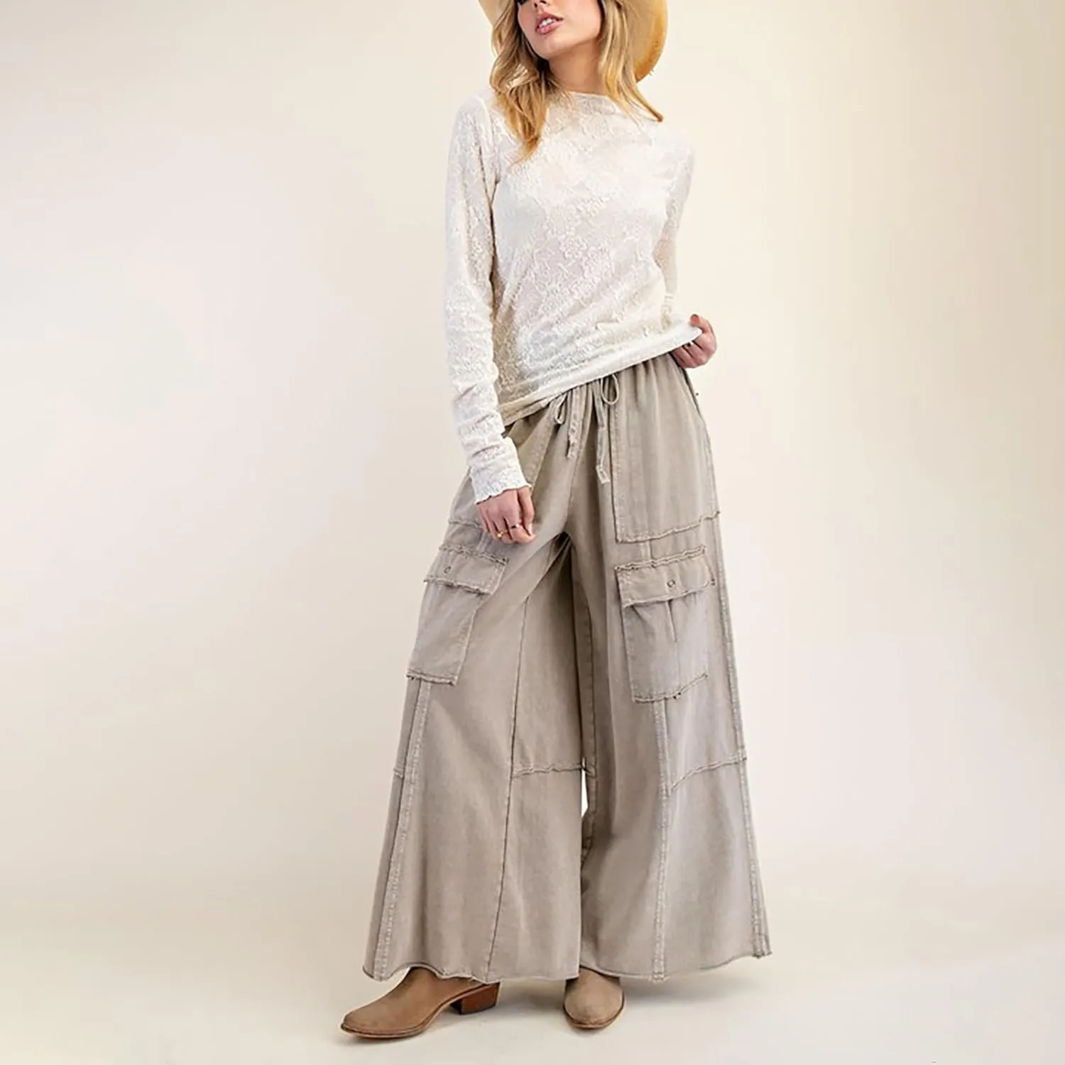 Cargo Jeans for Women Loose Fit High Waisted Wide Leg Jeans Lightweight Flowy Palazzo Pants with Pockets