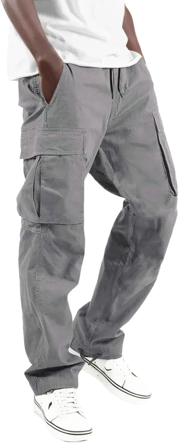 Cargo Pants for Men Joggers Sweatpants Relaxed Fit Work Pants with Multi Pockets Straight Leg Cargo Sweat Pants