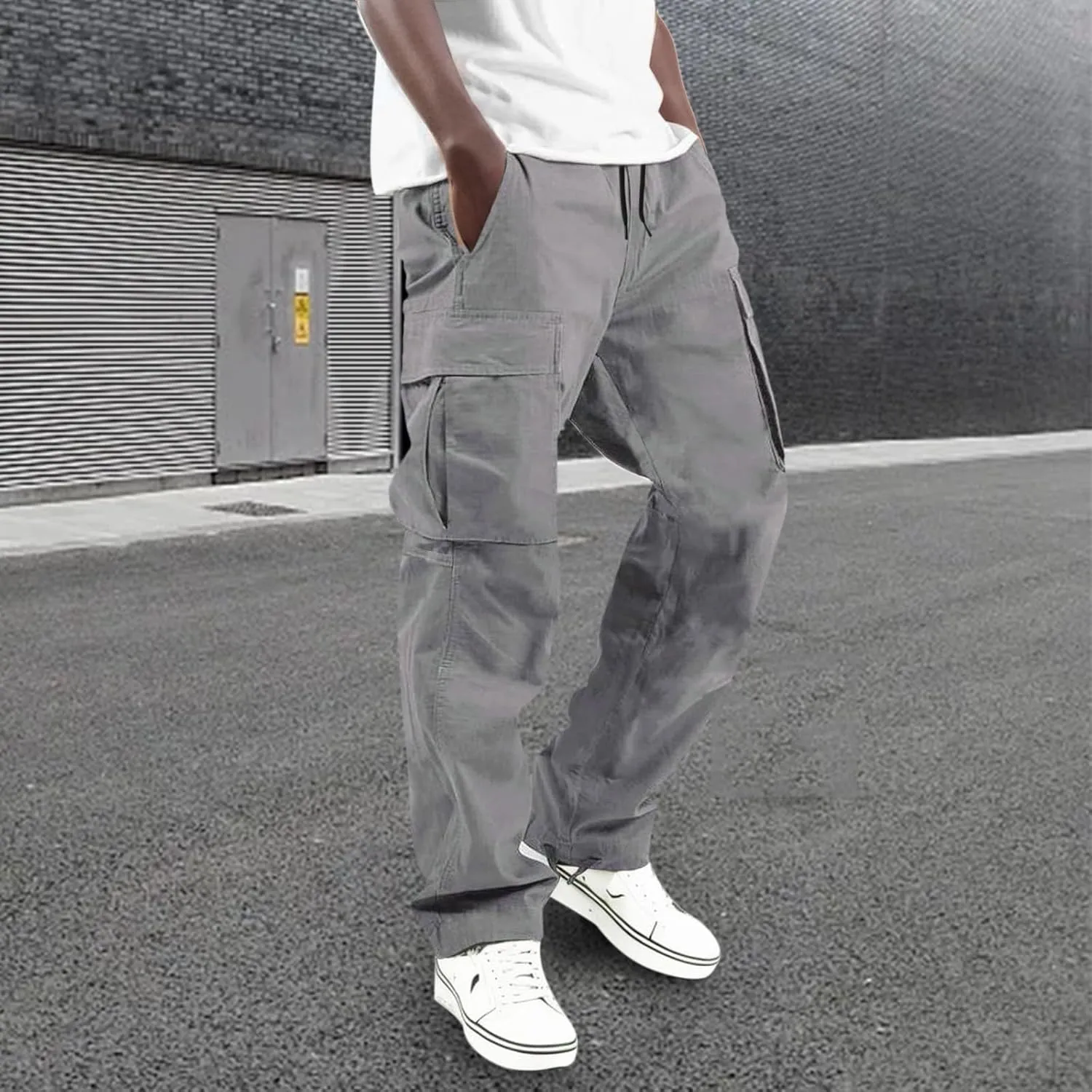 Cargo Pants for Men Joggers Sweatpants Relaxed Fit Work Pants with Multi Pockets Straight Leg Cargo Sweat Pants