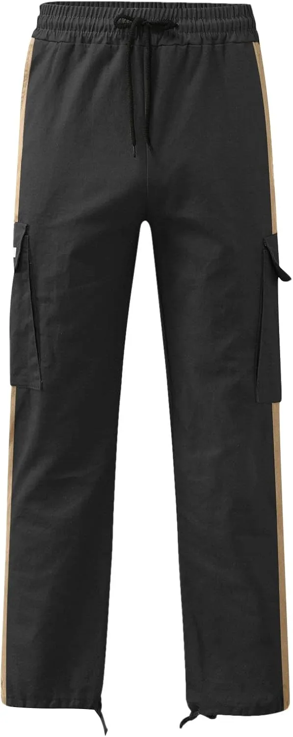 Cargo Pants for Men Relaxed Fit Athletic Pants Elastic Waist Sweatpants Casual Drawstring Baggy Joggers Trousers