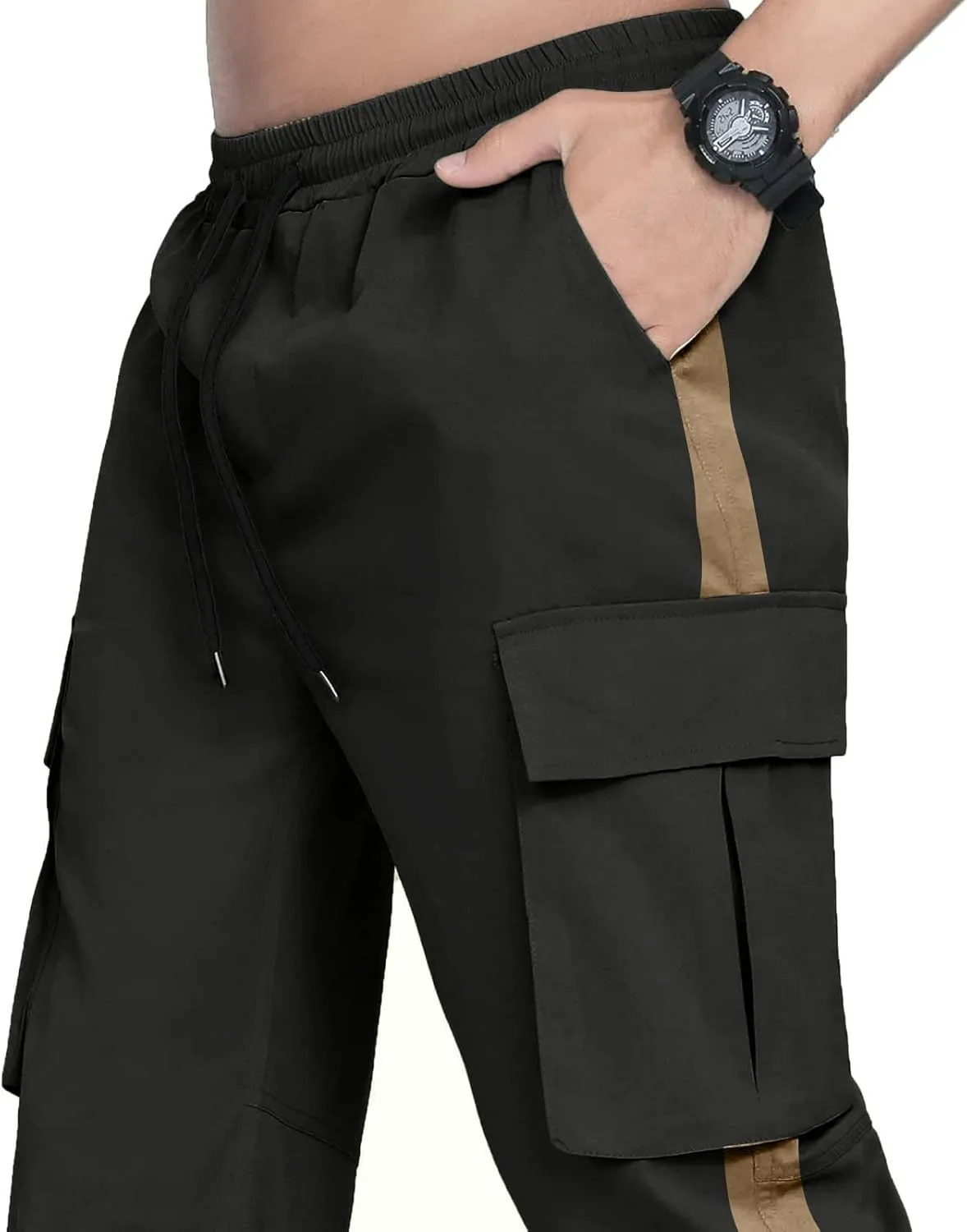 Cargo Pants for Men Relaxed Fit Athletic Pants Elastic Waist Sweatpants Casual Drawstring Baggy Joggers Trousers