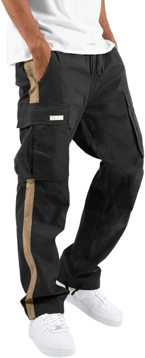 Cargo Pants for Men Relaxed Fit Athletic Pants Elastic Waist Sweatpants Casual Drawstring Baggy Joggers Trousers