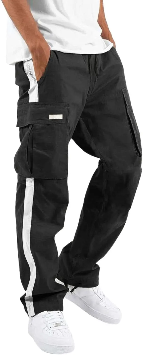 Cargo Pants for Men Relaxed Fit Athletic Pants Elastic Waist Sweatpants Casual Drawstring Baggy Joggers Trousers