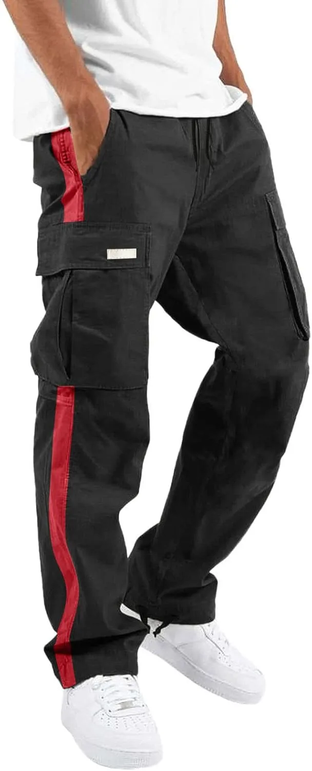 Cargo Pants for Men Relaxed Fit Athletic Pants Elastic Waist Sweatpants Casual Drawstring Baggy Joggers Trousers