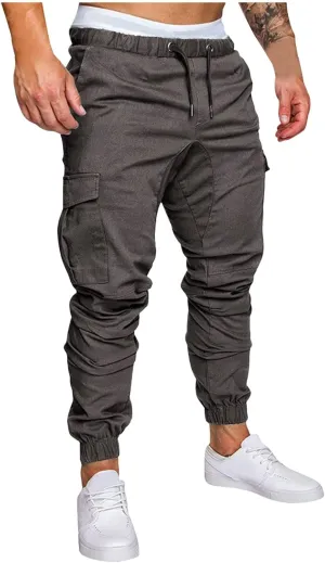 Cargo Pants for Men Relaxed Fit Cargo Pants Elastic Waist Drawstring Jogger Sweatpants Straight Multi Pockets Outdoor