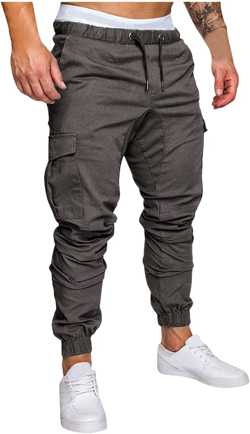 Cargo Pants for Men Relaxed Fit Cargo Pants Elastic Waist Drawstring Jogger Sweatpants Straight Multi Pockets Outdoor