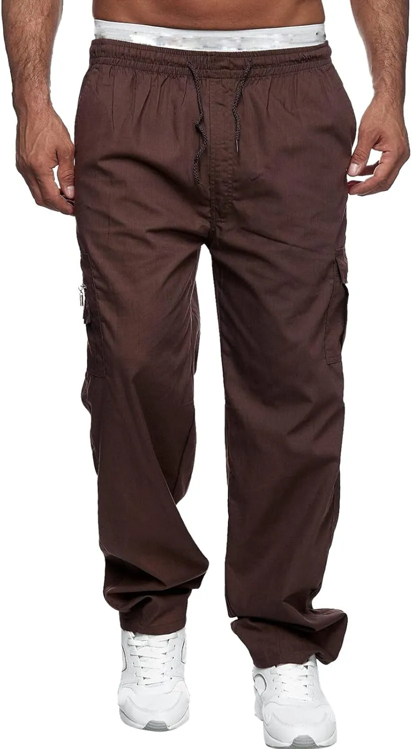 Cargo Pants for Men Relaxed Fit Elastic Bottom Men's Heavyweight Fleece Cargo Sweatpants Outdoor Joggers Sweatpants