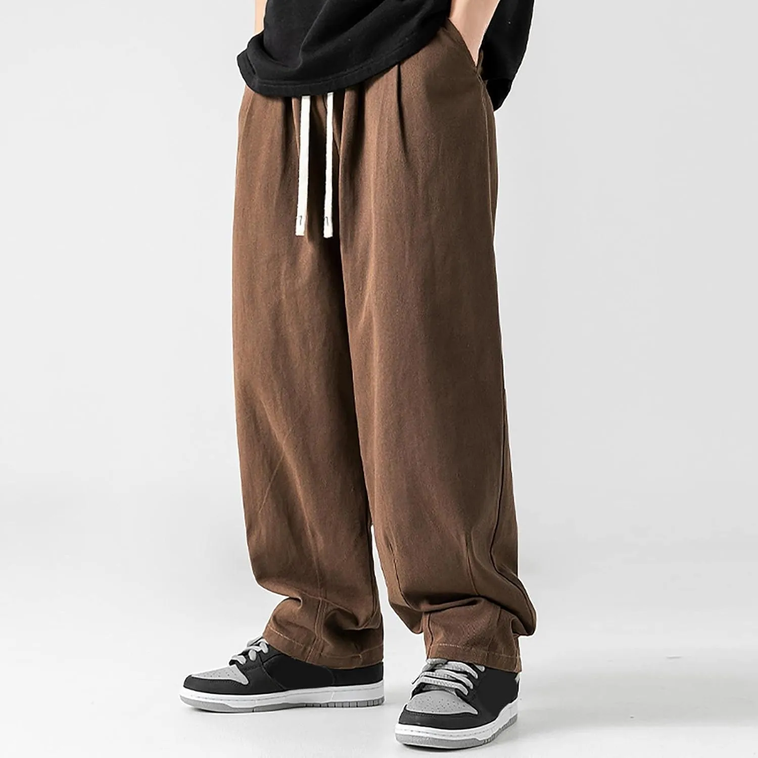 Cargo Pants for Men Relaxed Fit Fleece Cargo Sweatpants Stretch Elastic Waist Sports Trousers with Pocket Mens Casual