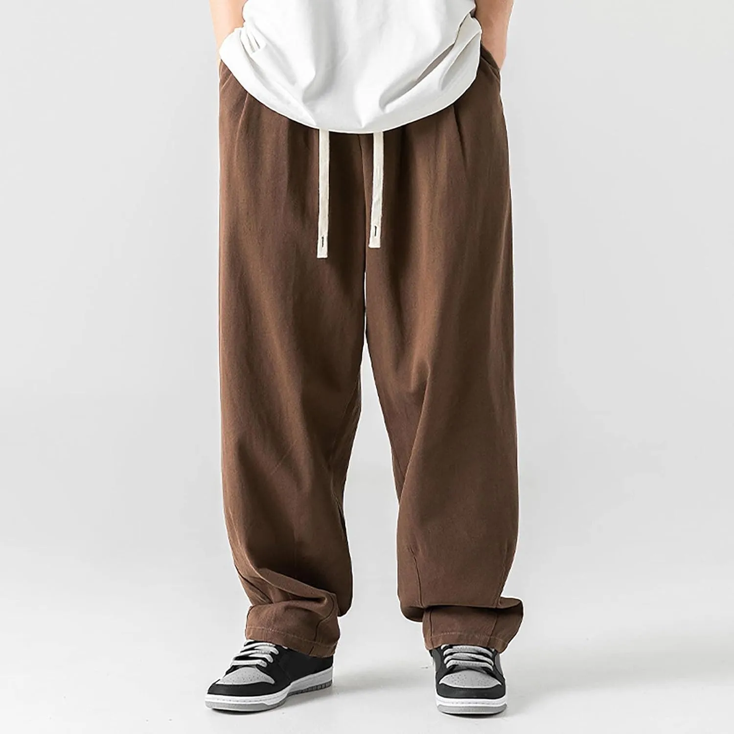 Cargo Pants for Men Relaxed Fit Fleece Cargo Sweatpants Stretch Elastic Waist Sports Trousers with Pocket Mens Casual