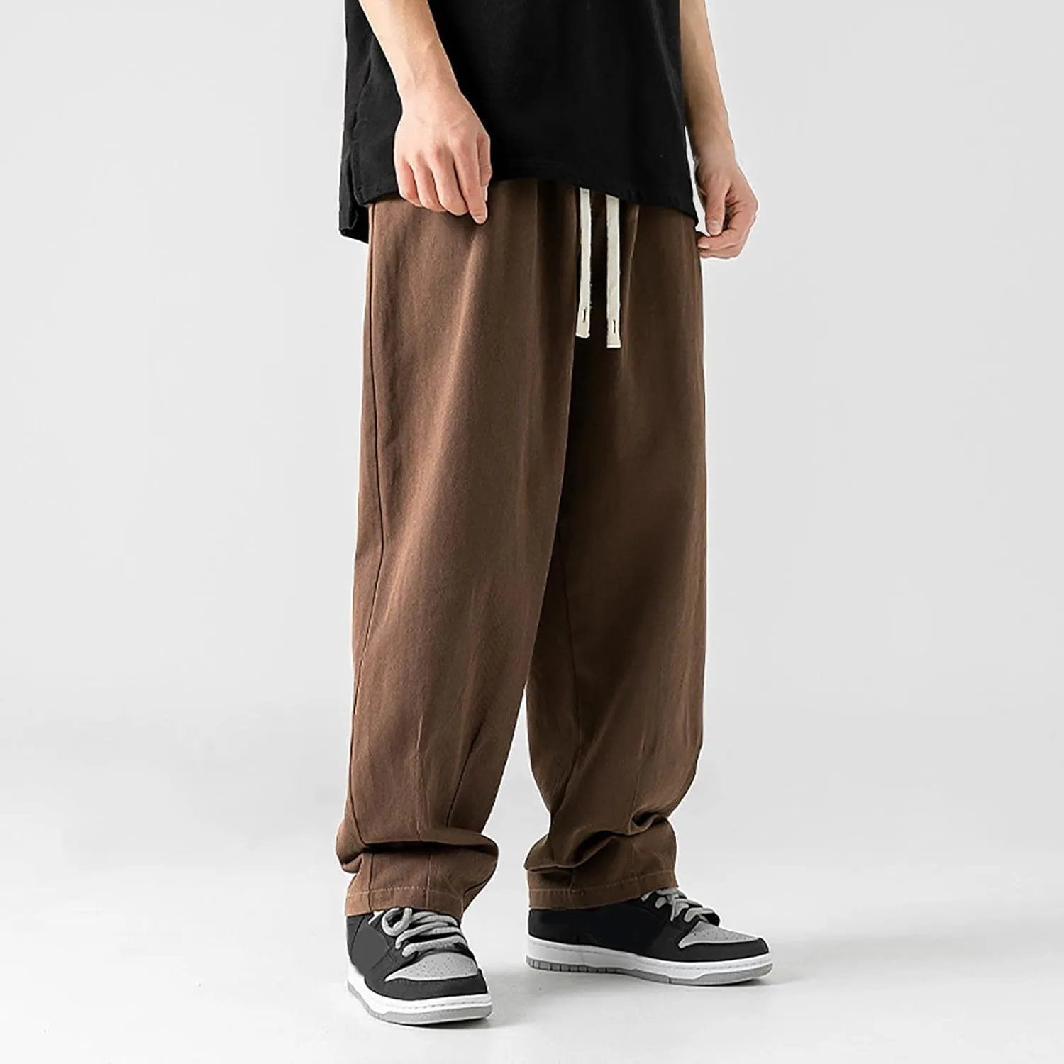 Cargo Pants for Men Relaxed Fit Fleece Cargo Sweatpants Stretch Elastic Waist Sports Trousers with Pocket Mens Casual