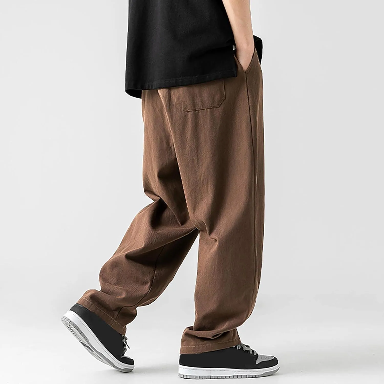 Cargo Pants for Men Relaxed Fit Fleece Cargo Sweatpants Stretch Elastic Waist Sports Trousers with Pocket Mens Casual