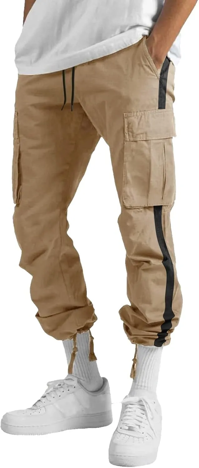 Cargo Pants for Men Relaxed Fit Fleece Sweatpants Stretch Elastic Waist Jogger Baggy Sports Pants Drawstring Sports