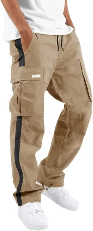 Cargo Pants for Men Relaxed Fit Fleece Sweatpants Stretch Elastic Waist Jogger Baggy Sports Pants Drawstring Sports
