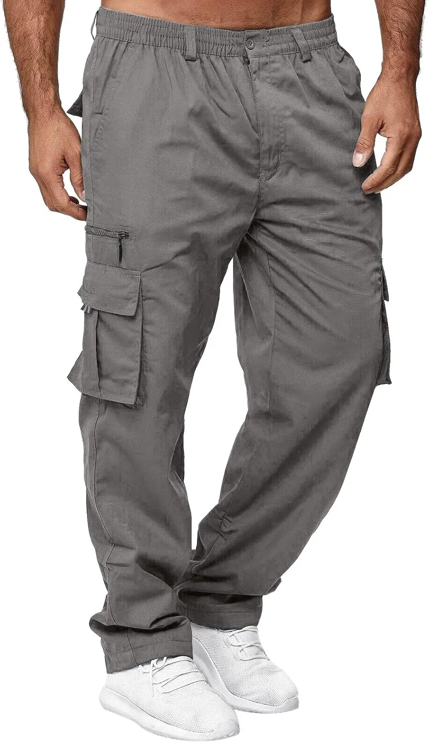 Cargo Pants for Men Relaxed Fit Mens Cargo Pants Heavy Weight Sweatpants Jogging Pocket Sports Elastic Cargo Trousers