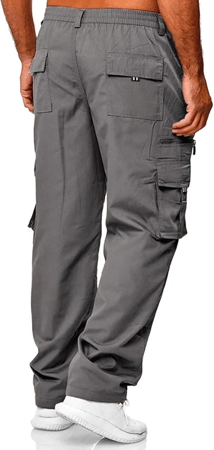 Cargo Pants for Men Relaxed Fit Mens Cargo Pants Heavy Weight Sweatpants Jogging Pocket Sports Elastic Cargo Trousers