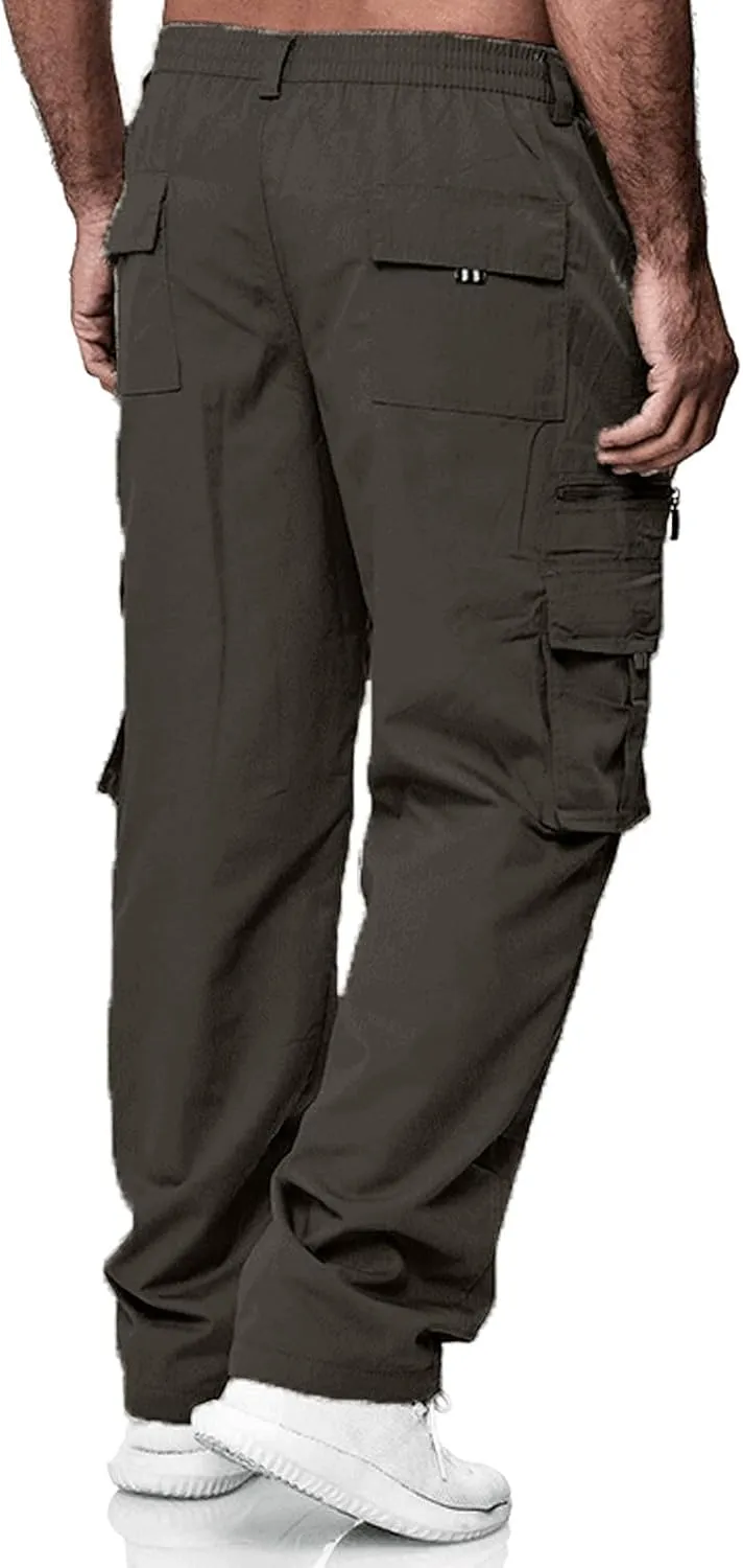 Cargo Pants for Men Relaxed Fit Mens Cargo Pants Heavy Weight Sweatpants Jogging Pocket Sports Elastic Cargo Trousers