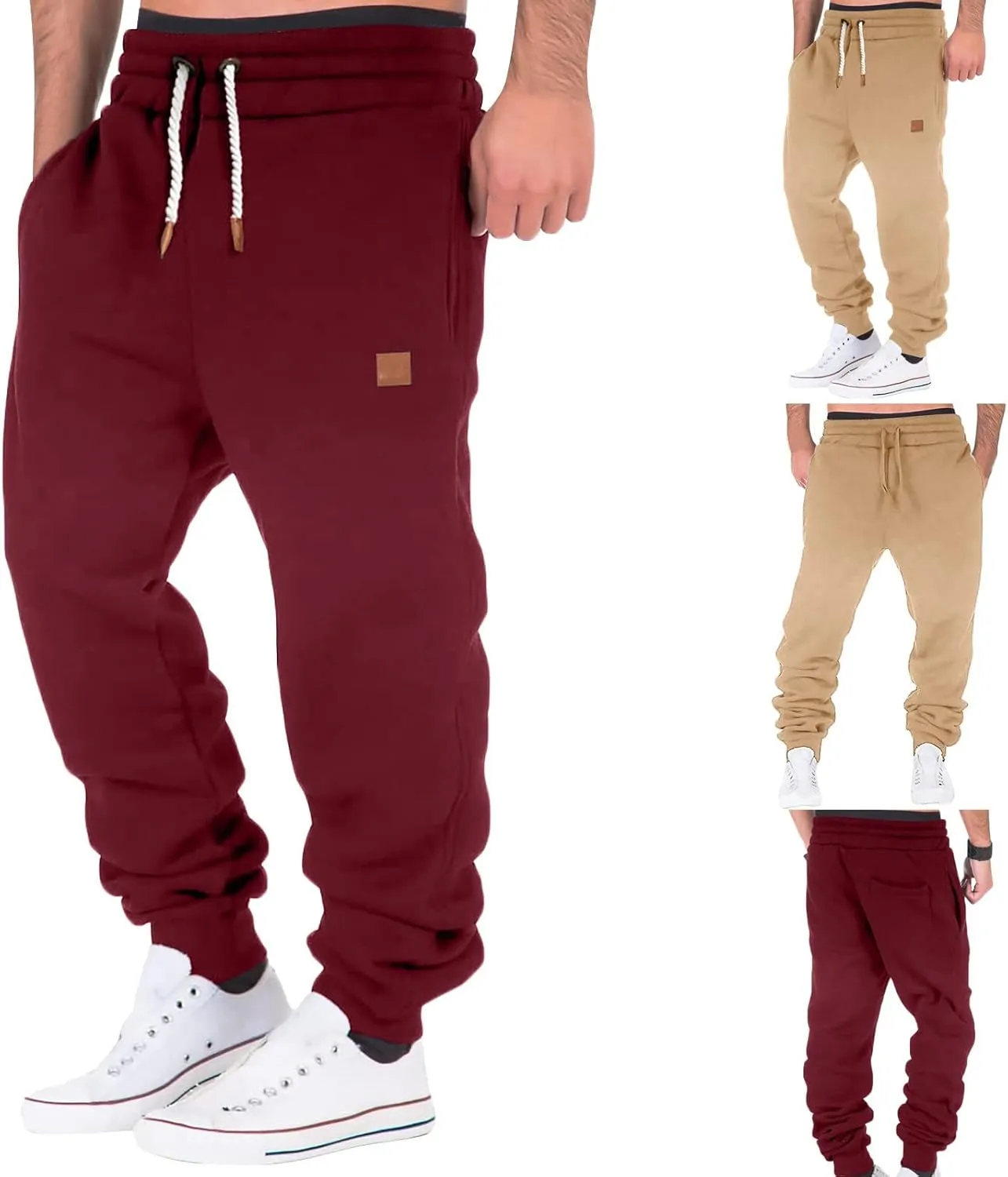Cargo Pants for Men Relaxed Fit Mens Cargo Sweatpants Heavyweight Fleece Jogger Work Pants Drawstring Sports Trousers