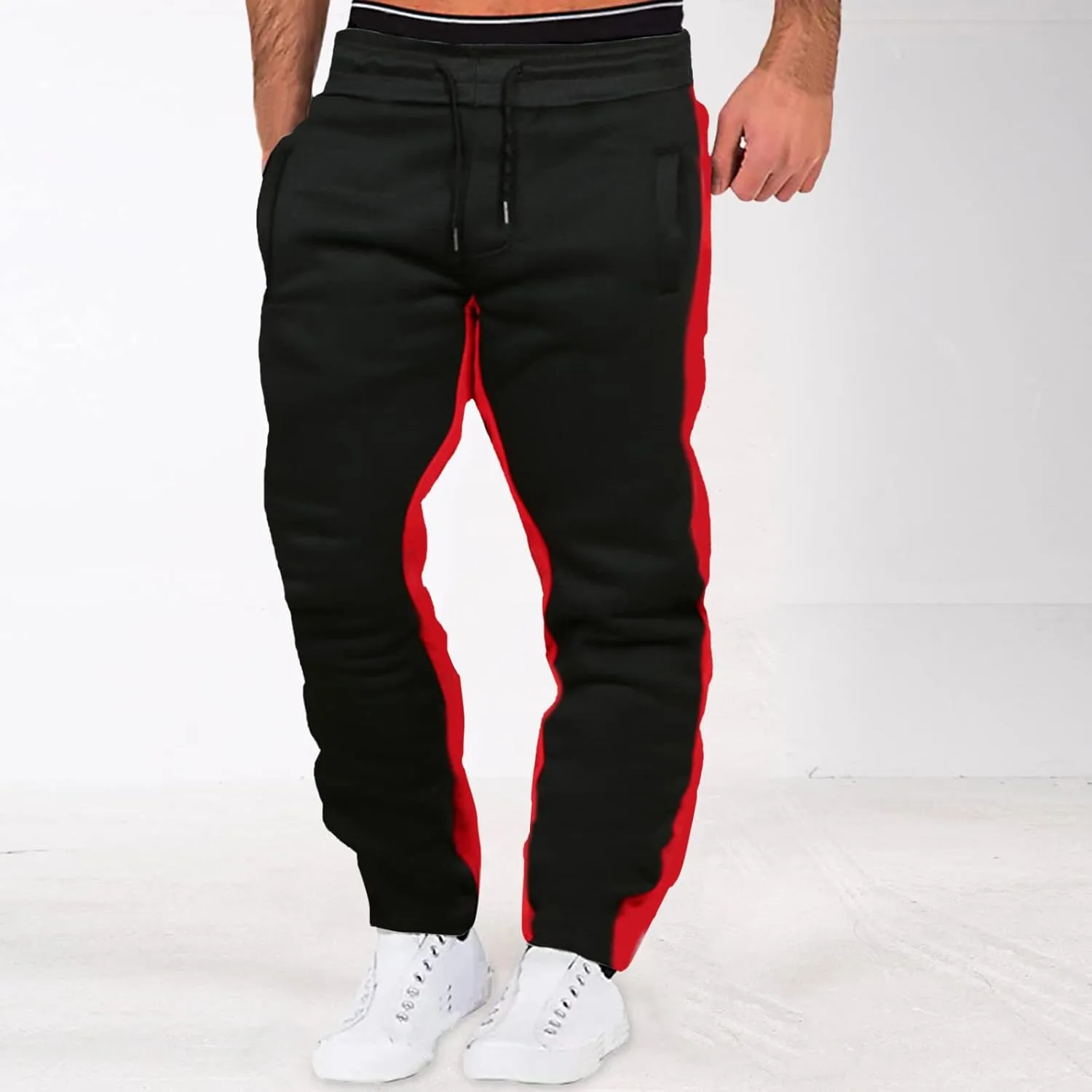 Cargo Pants for Men Relaxed Fit Men's Heavyweight Fleece Cargo Sweatpants Elastic Waist Baggy Workout Joggers Stretch