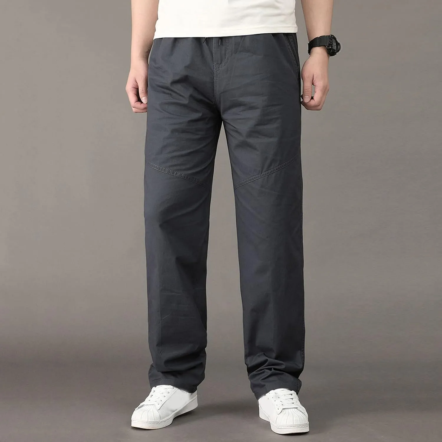 Cargo Pants for Men Relaxed Fit Trousers for Men Mens Cargo Sweatpants Drawstring Elastic Waist Straight Leg Trousers