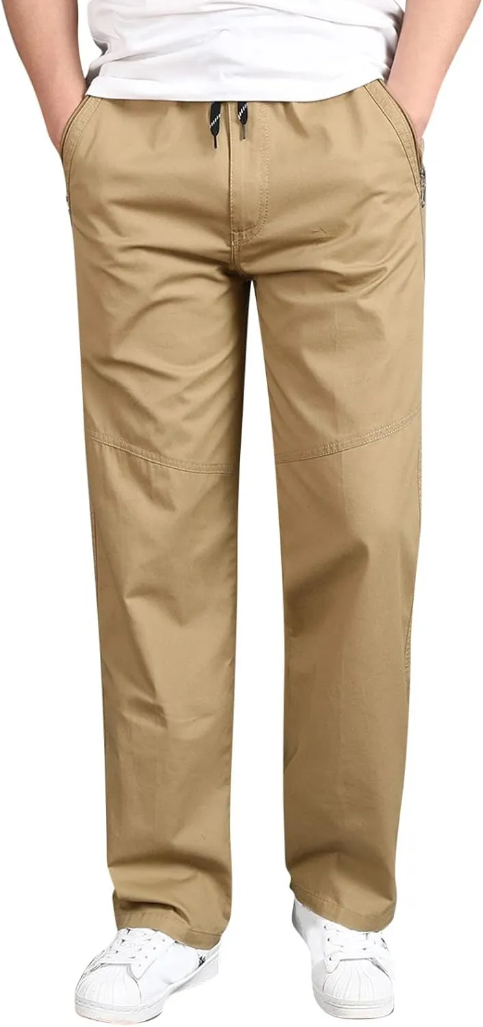 Cargo Pants for Men Relaxed Fit Trousers for Men Mens Cargo Sweatpants Drawstring Elastic Waist Straight Leg Trousers