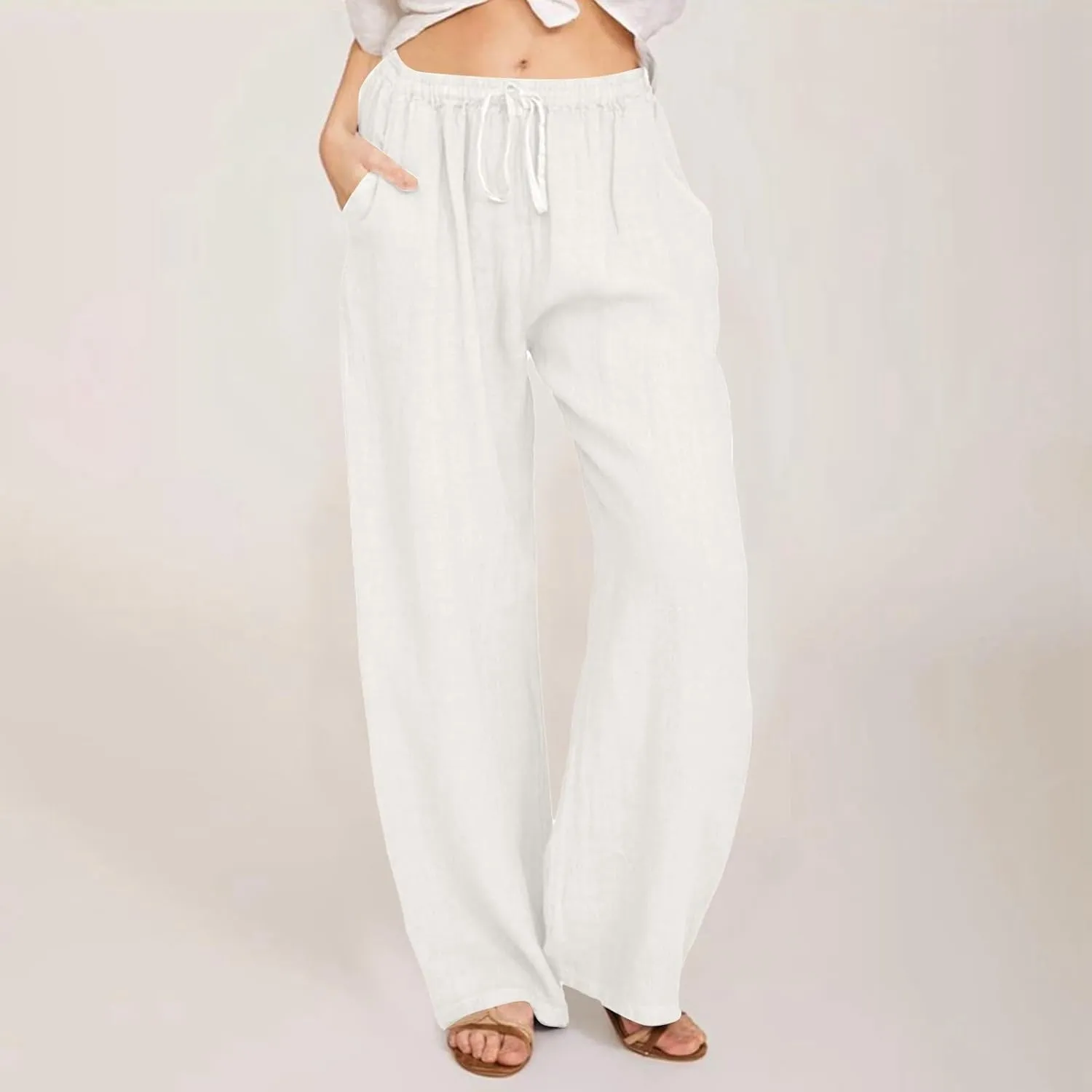 Cargo Pants for Women Winter Casual Business Slacks with Pockets Solid Color Elastic Waist