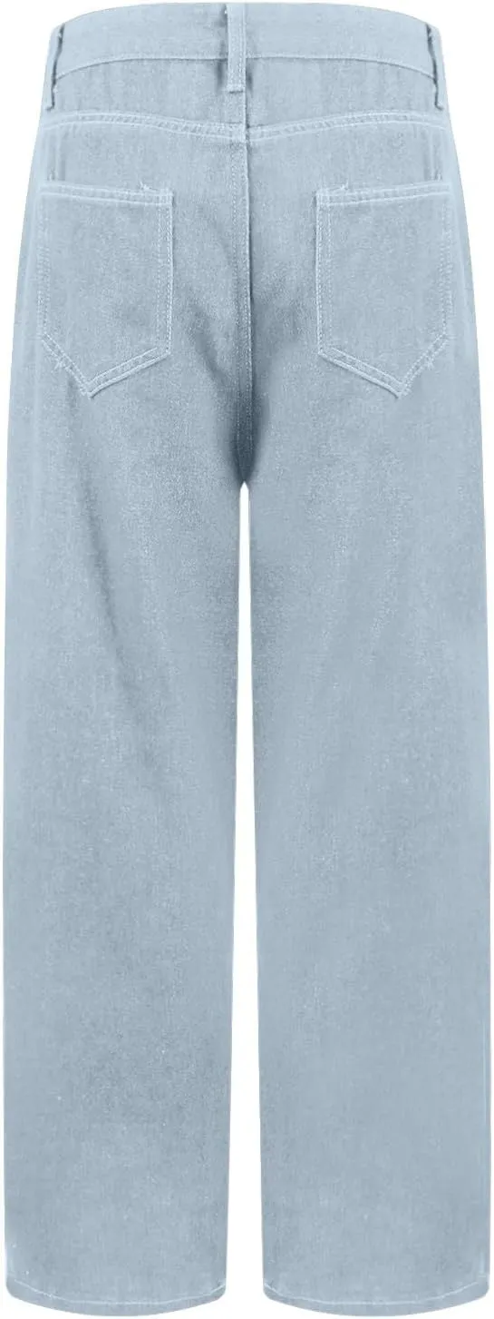 Casual Womens Jeans, Trendy Straight Leg Soft Lightweight Chic Womens Trousers