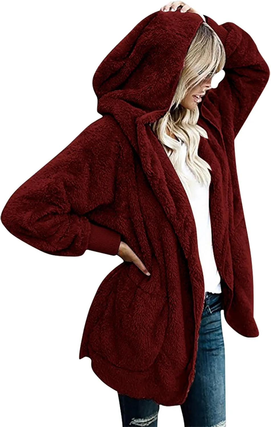 Ceboyel Womens Fleece Winter Coat Sherpa Hooded Jackets Fluffy Hoodie Trendy Warm Loungewear Clothes 2023