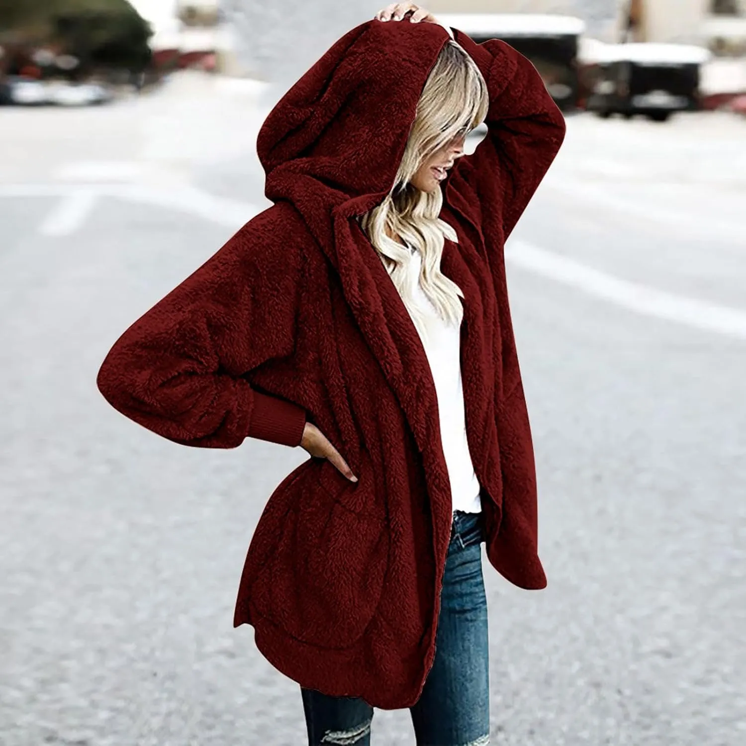 Ceboyel Womens Fleece Winter Coat Sherpa Hooded Jackets Fluffy Hoodie Trendy Warm Loungewear Clothes 2023