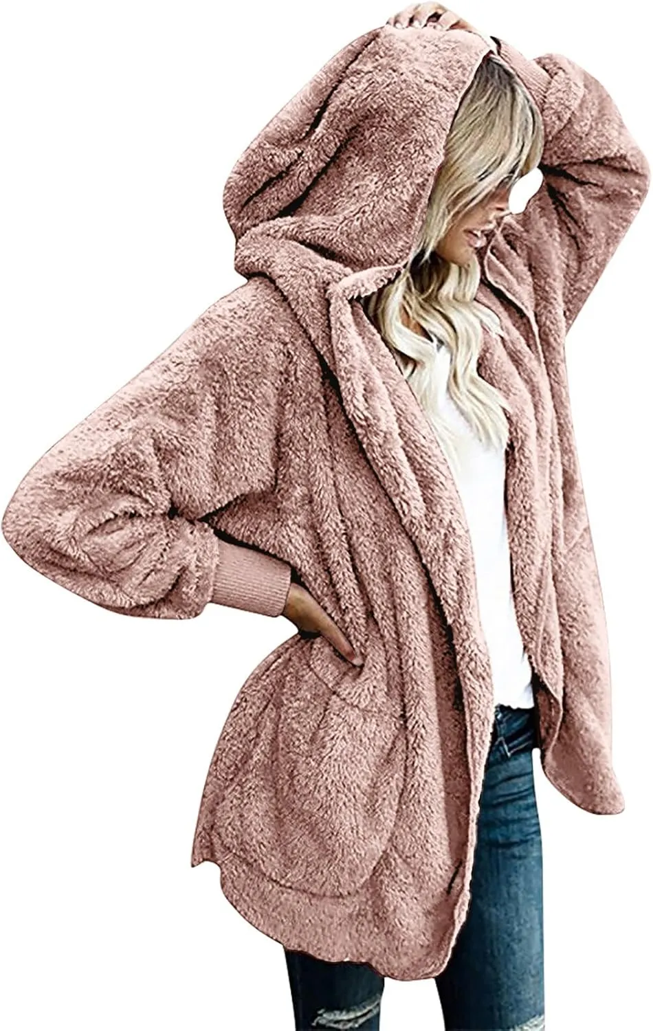 Ceboyel Womens Fleece Winter Coat Sherpa Hooded Jackets Fluffy Hoodie Trendy Warm Loungewear Clothes 2023
