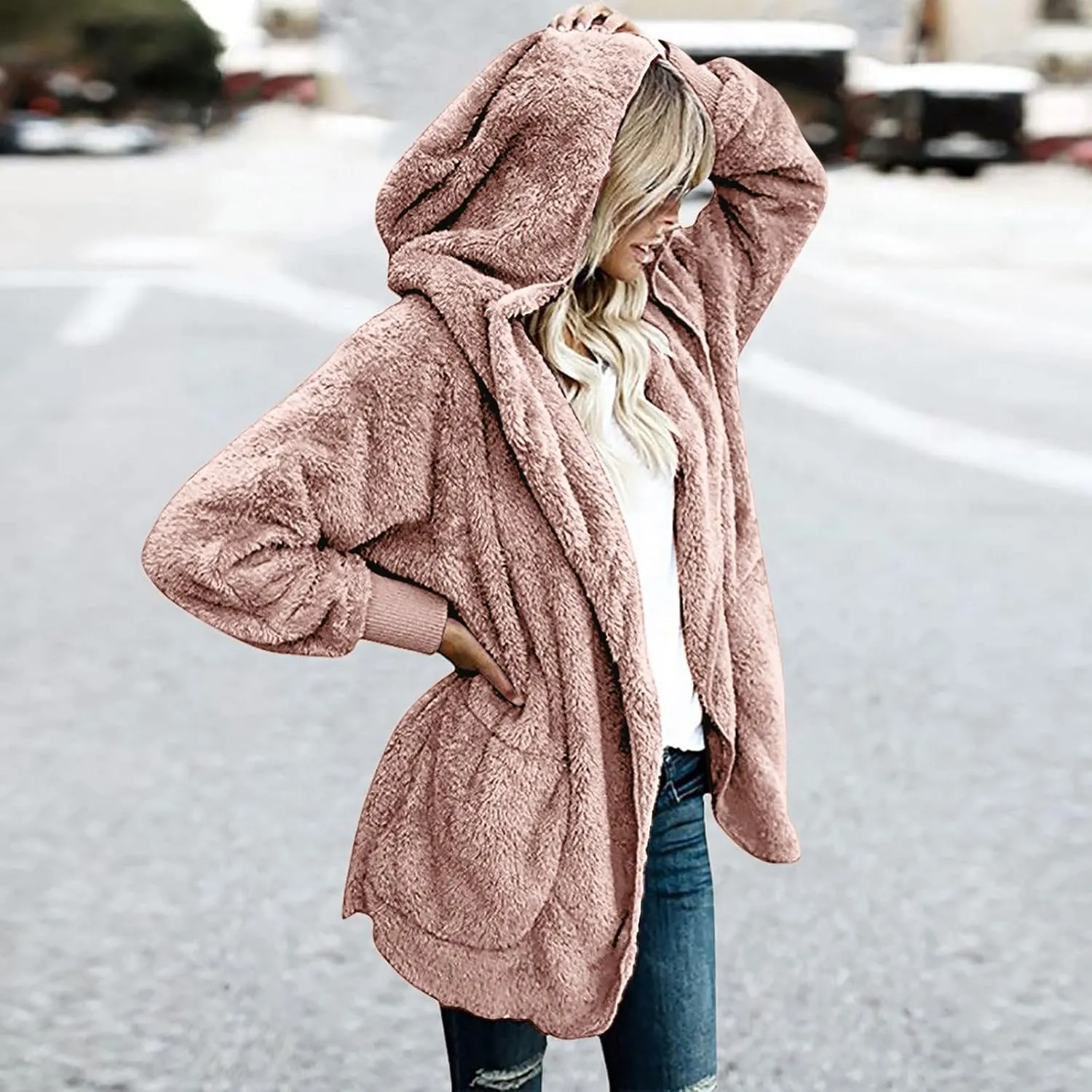 Ceboyel Womens Fleece Winter Coat Sherpa Hooded Jackets Fluffy Hoodie Trendy Warm Loungewear Clothes 2023