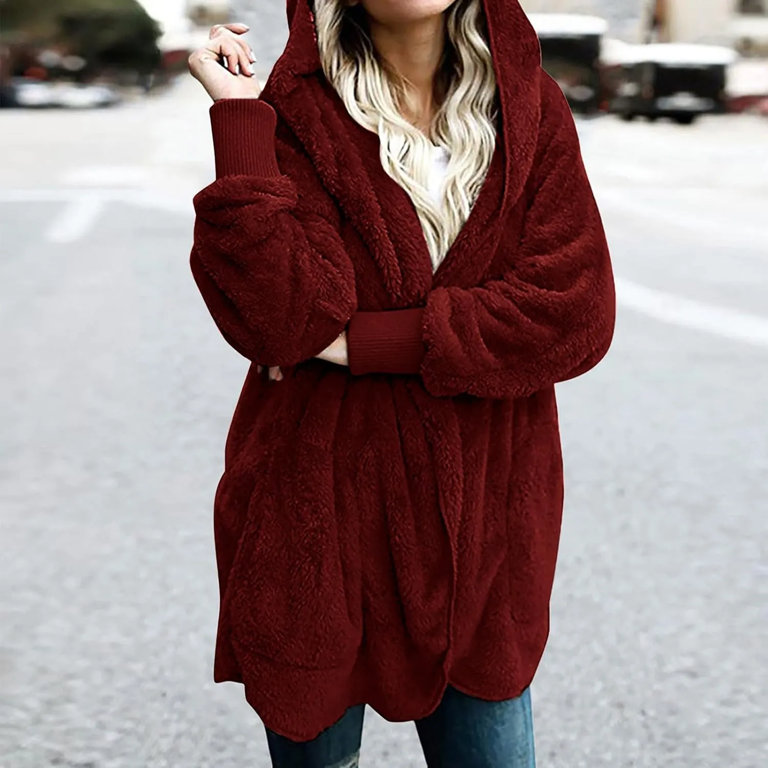 Ceboyel Womens Fleece Winter Coat Sherpa Hooded Jackets Fluffy Hoodie Trendy Warm Loungewear Clothes 2023