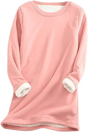 Ceboyel Womens Sherpa Lined Sweatshirt Pullover Fleece Warm Loungewear Sweater Fuzzy Pajama Tops Cute Winter Clothes 2023