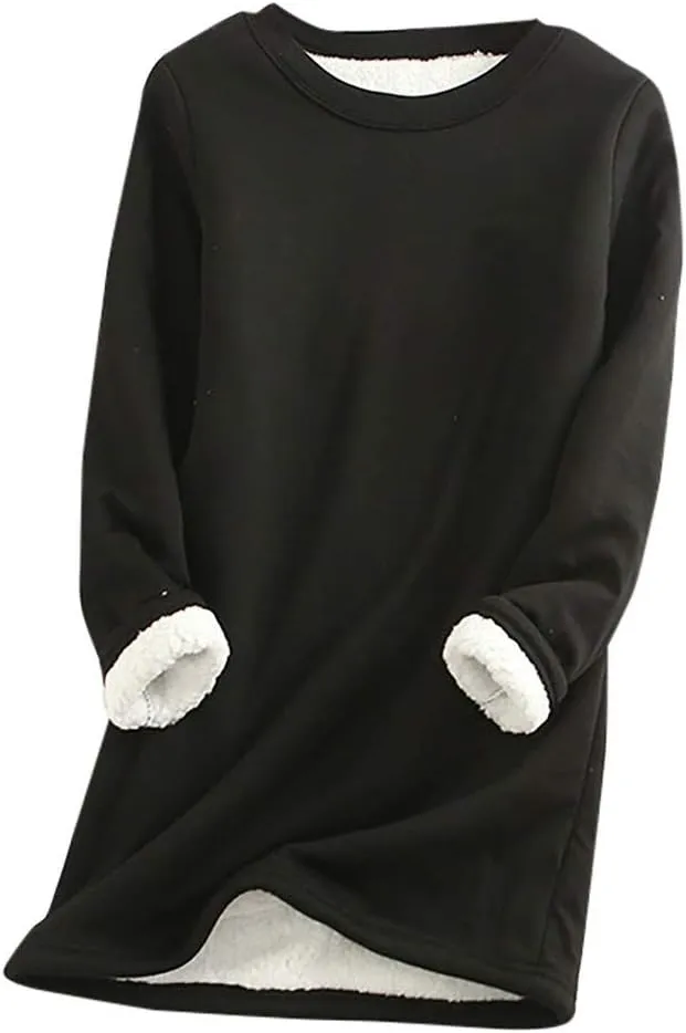 Ceboyel Womens Sherpa Lined Sweatshirt Pullover Fleece Warm Loungewear Sweater Fuzzy Pajama Tops Cute Winter Clothes 2023