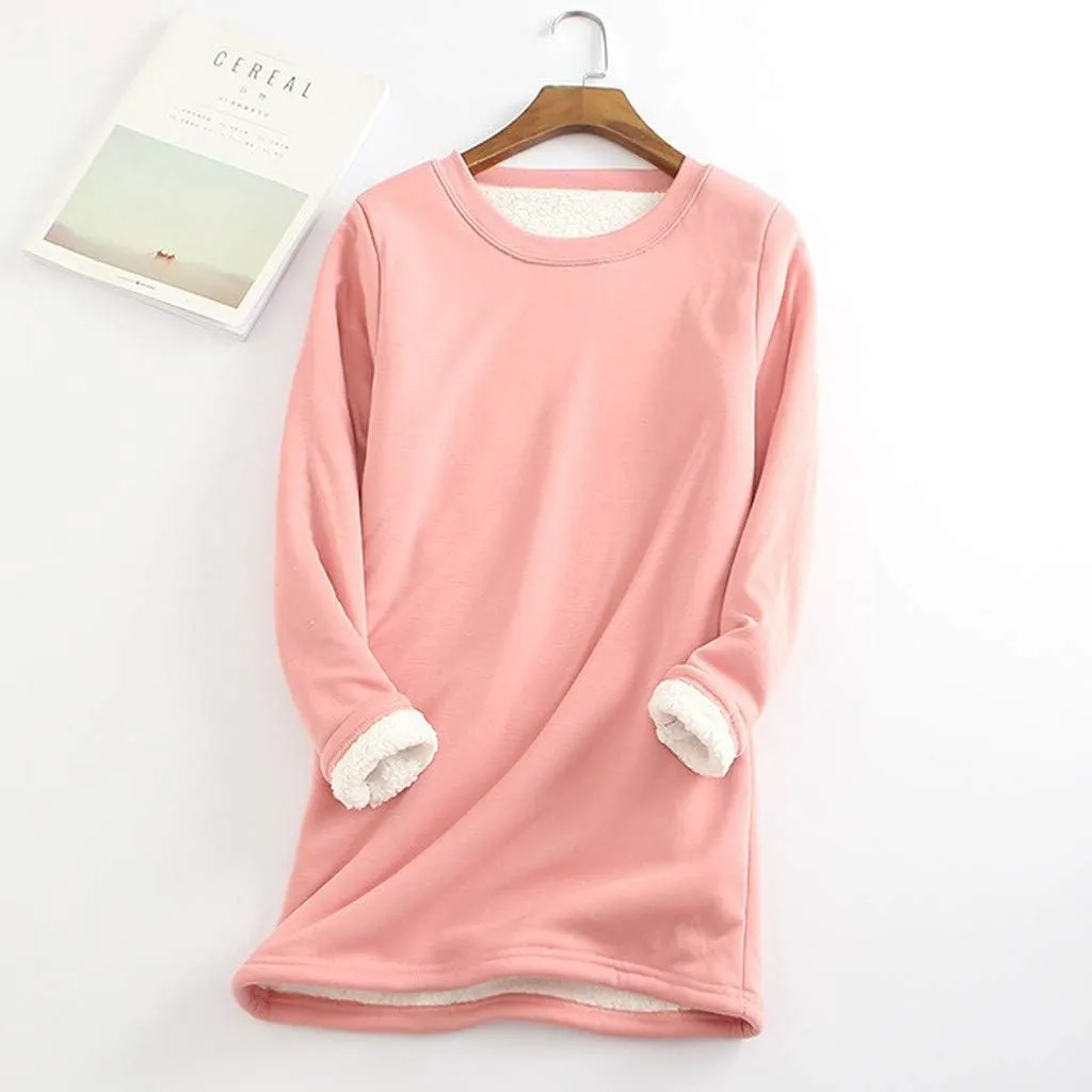 Ceboyel Womens Sherpa Lined Sweatshirt Pullover Fleece Warm Loungewear Sweater Fuzzy Pajama Tops Cute Winter Clothes 2023