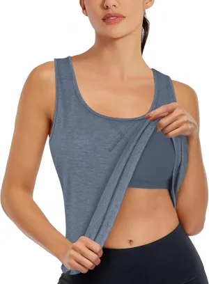 Cestyle Womens Yoga Workout Tank Tops with Built in Shelf Bras Summer Loose Fit Racerback Tank Top