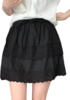 CHARTOU Women Y2k Floral Lace Tiered Mini Skirt Elastic High Waisted Drawstring Bow Print Short Skirt