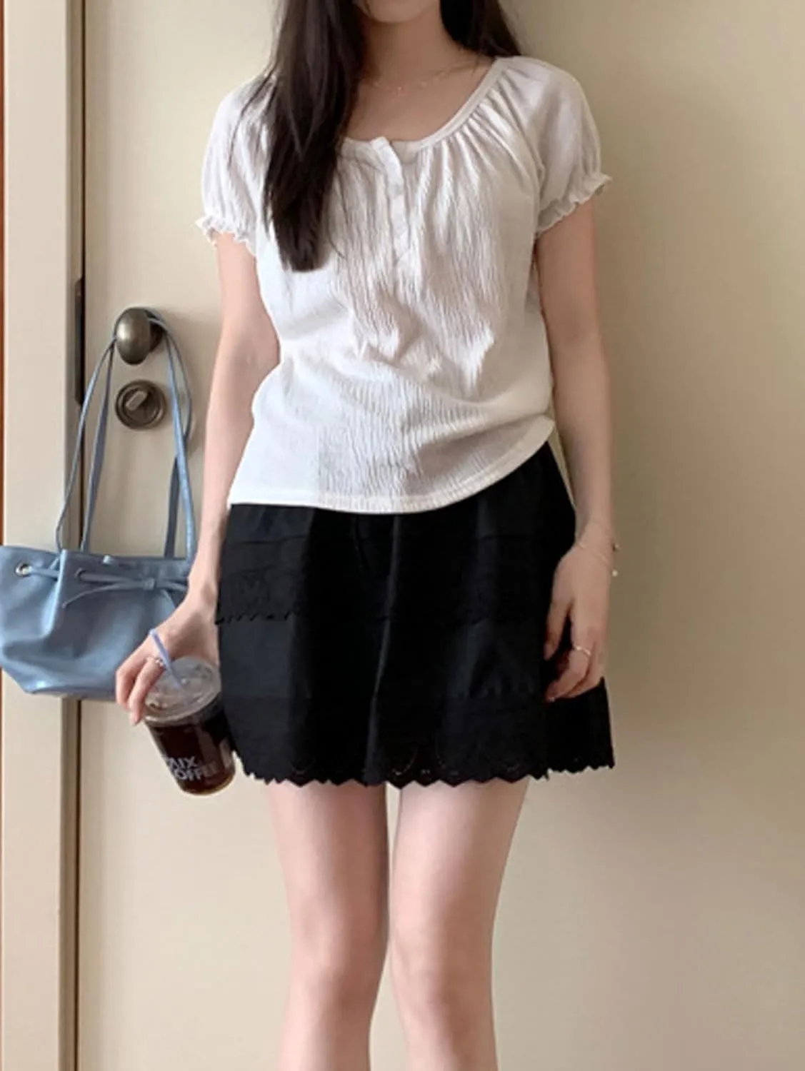 CHARTOU Women Y2k Floral Lace Tiered Mini Skirt Elastic High Waisted Drawstring Bow Print Short Skirt