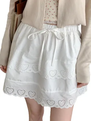 CHARTOU Women Y2k Floral Lace Tiered Mini Skirt Elastic High Waisted Drawstring Bow Print Short Skirt
