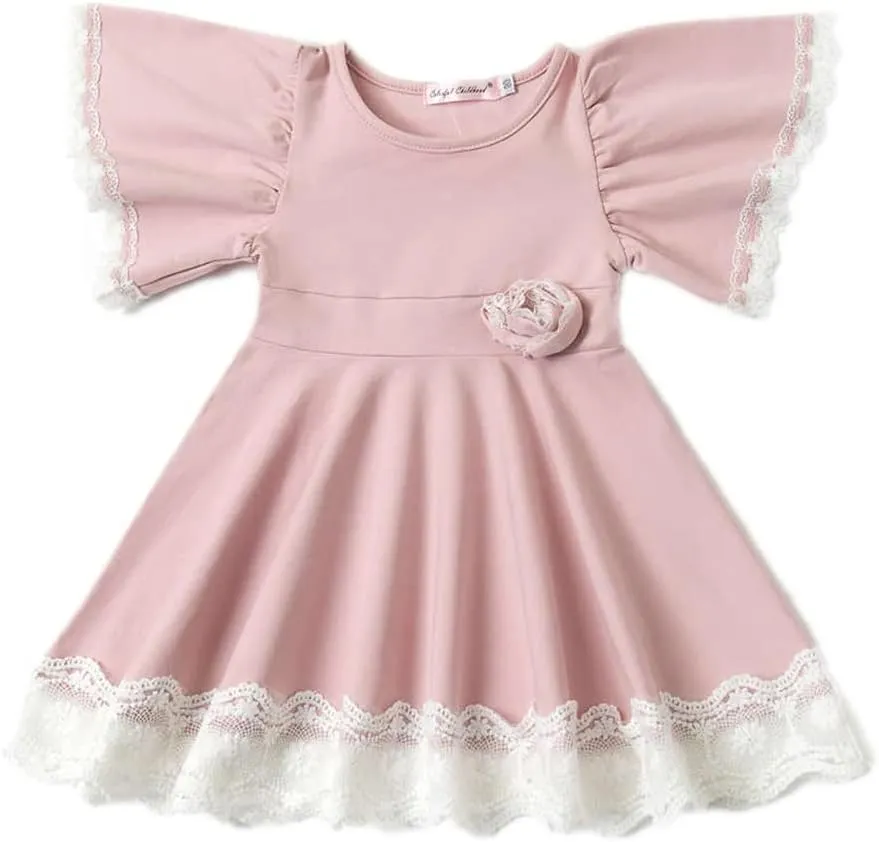 Colorful Childhood Baby Girls Dress Toddler Girls Flare Lace Trim Princess Party Dress