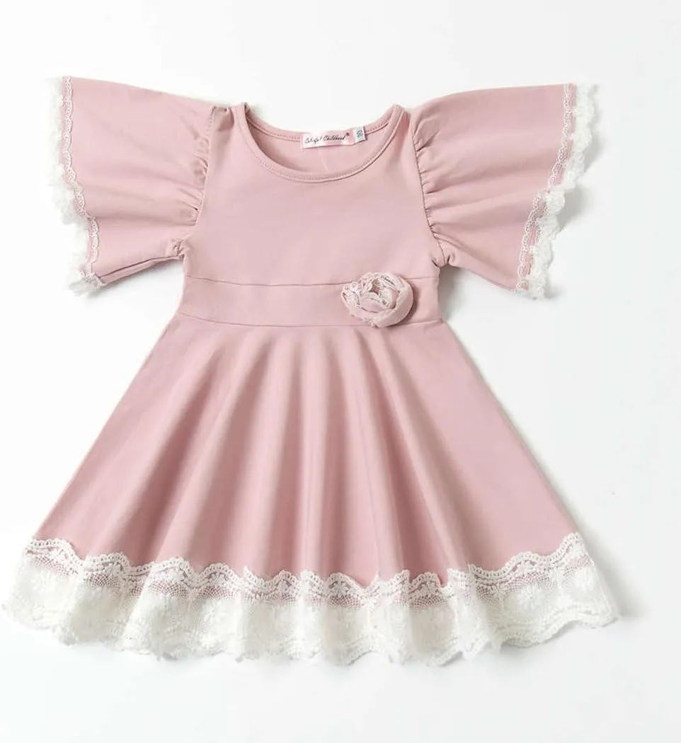 Colorful Childhood Baby Girls Dress Toddler Girls Flare Lace Trim Princess Party Dress